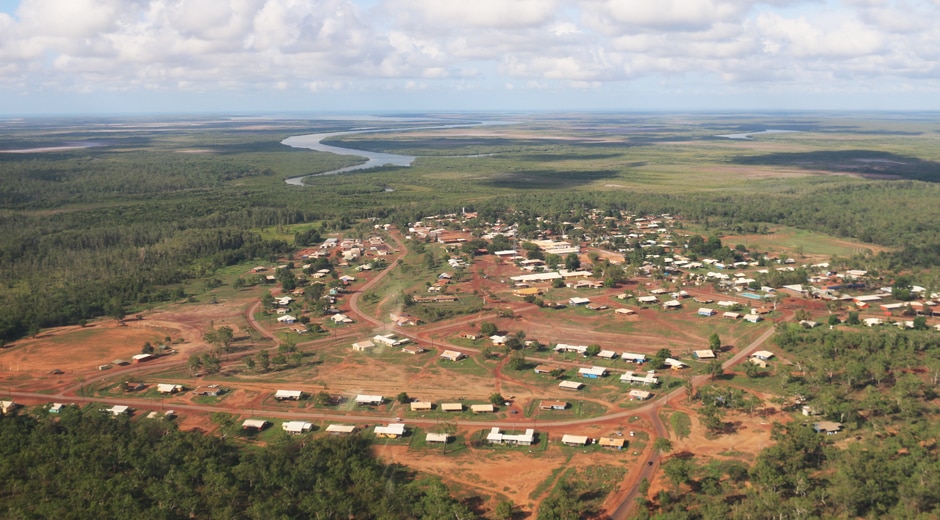 Aerial view of Wadeye community, in the Northern Territory.