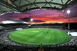 Adelaide Oval under lights on day one of the Third Test between Australia and New Zealand in 2015.