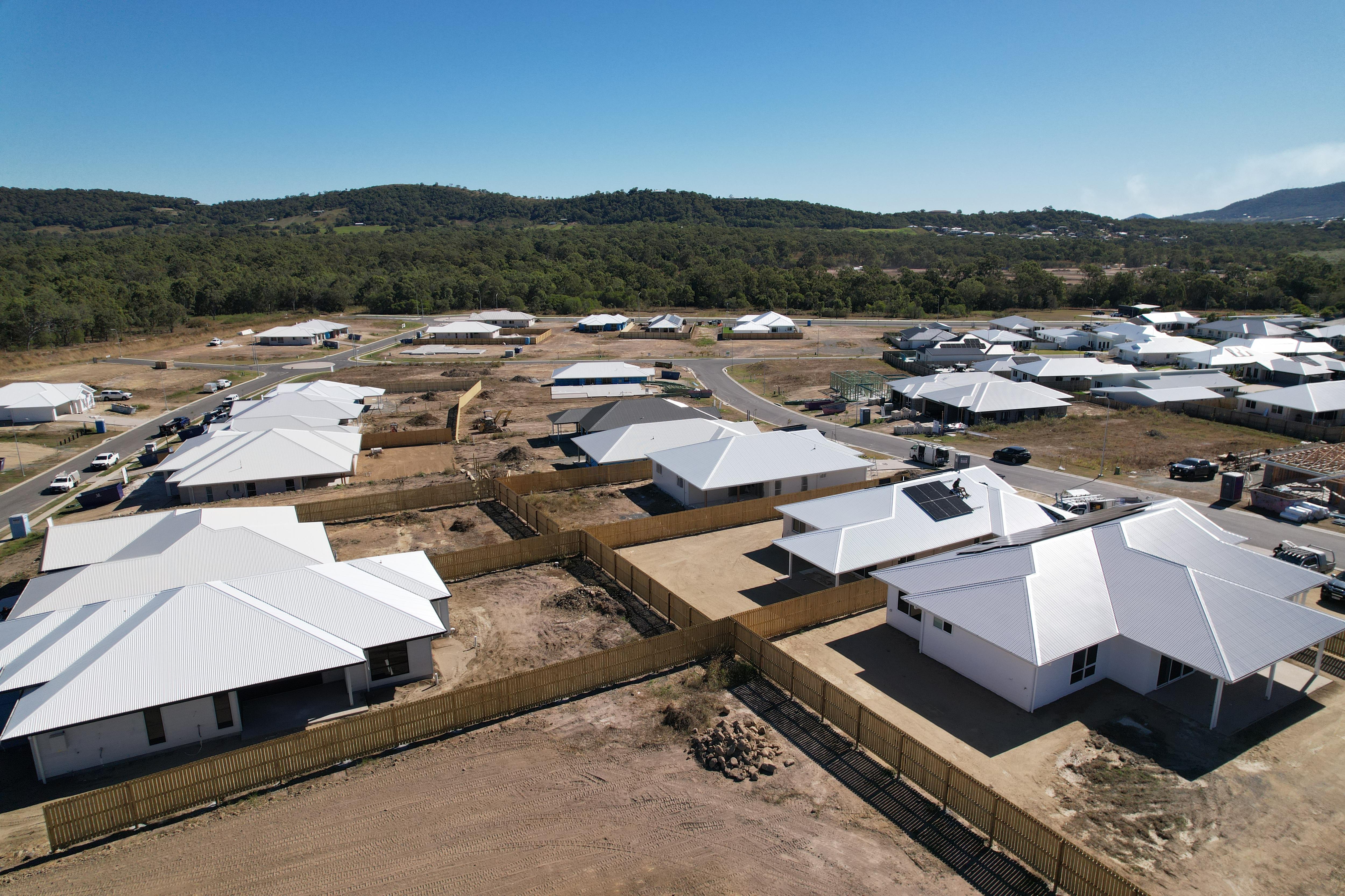 Drone view of houses being built