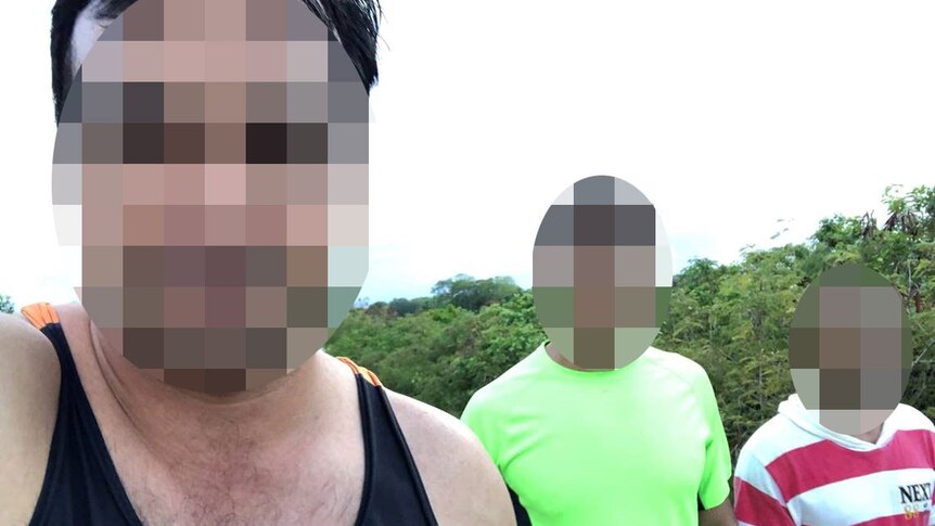 Pixellated image of Jamal, who has been granted refugee status, with other asylum seekers detained on Nauru.