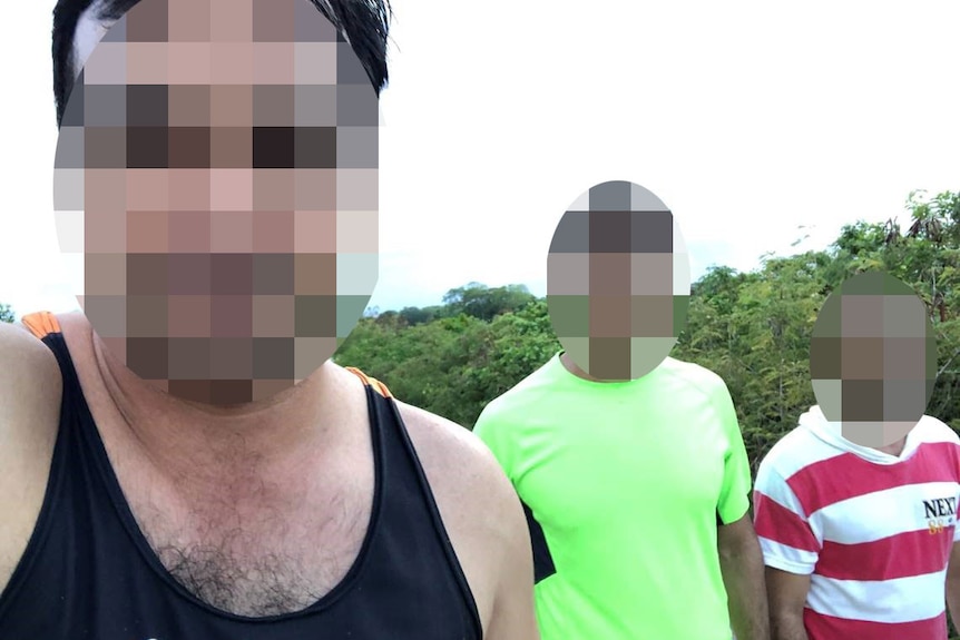 Pixellated image of Jamal, who has been granted refugee status, with other asylum seekers detained on Nauru.