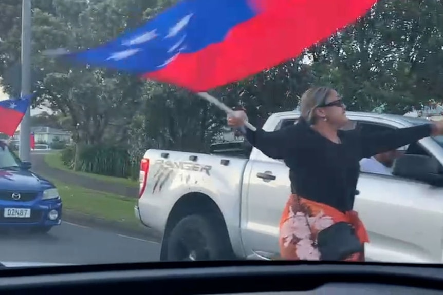 In the New Zealand capital, mum and son swept up in street celebrations for Samoa's historic rugby league win