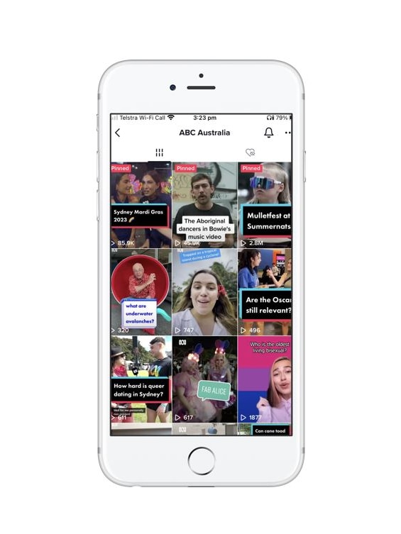 The thumbnail images of various different TikTok videos, in a grid, showing people's faces with text overlaid.