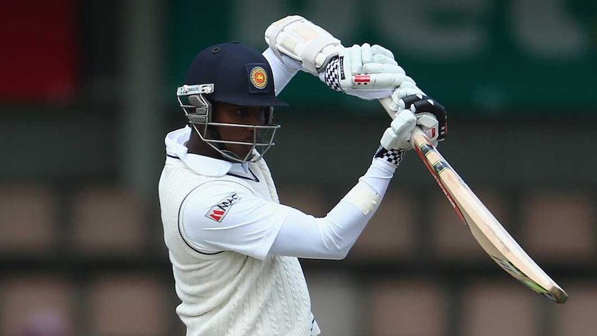 Staging a fight-back... Angelo Mathews bats on day three.