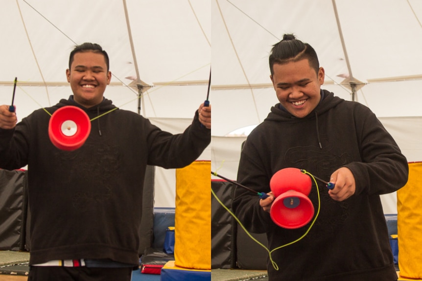 Christian Banagbanag practises the diabolo at Circus SmArts.