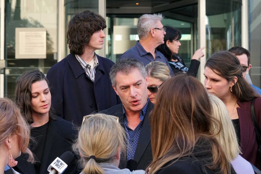 Adrian Bertino-Clarke, Phoebe Clarke and other family members outside court.