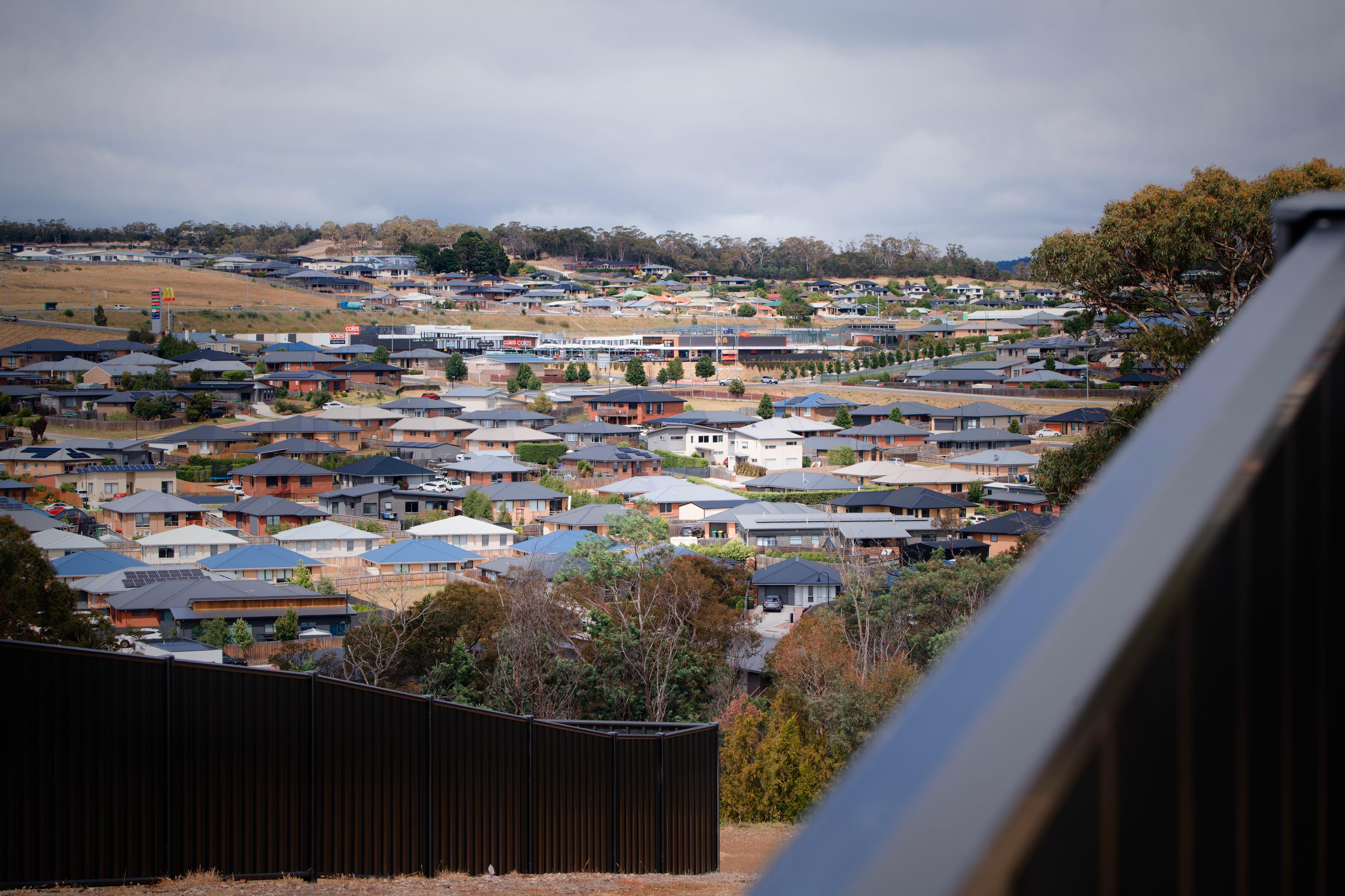 Uma vista aérea de Hobart.