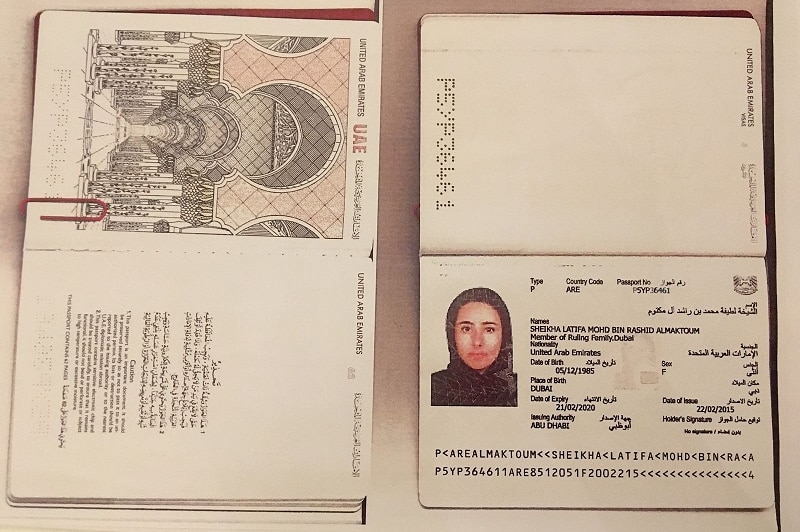 Princess Latifa bin Mohammad al-Maktoum passport.