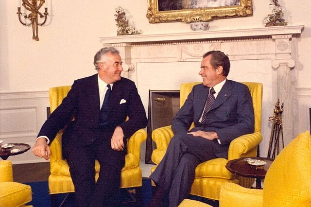 Gough Whitlam in the White house with Richard Nixon