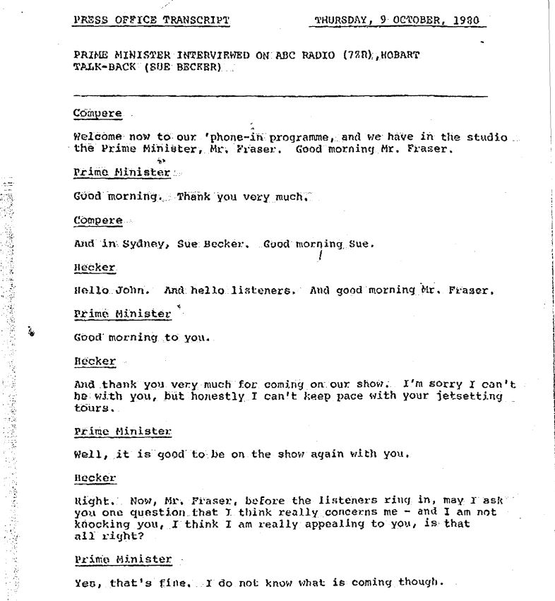 a black and white typed transcript of an interview