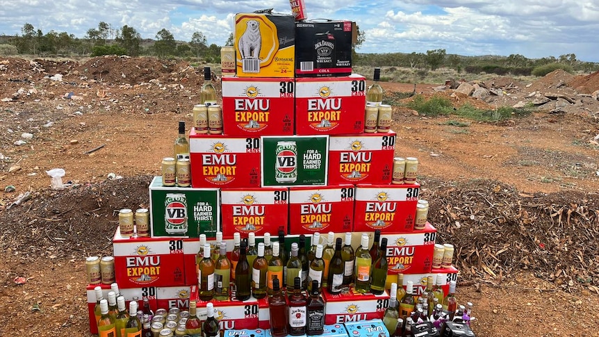 Alcohol stacked up which was seized by Kimberley police 