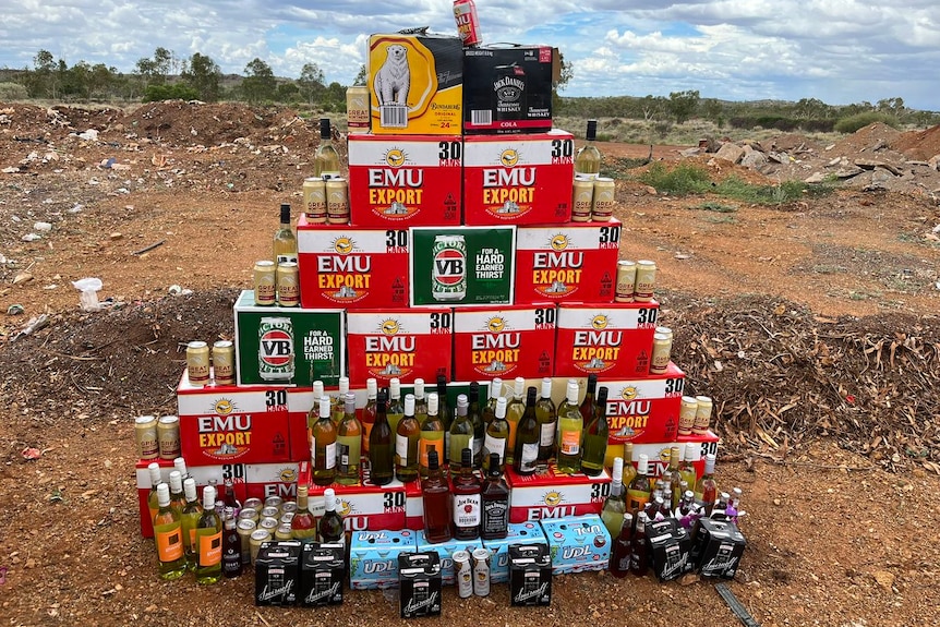 Alcohol stacked up which was seized by Kimberley police 