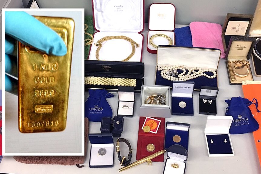 Photo of gold and jewellery seized by Dutch officials in a multi-country tax evasion raid.
