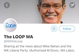 A screenshot of the page for the now-suspended Twitter account for The Loop WA, with a profile picture of Mike Nahan.
