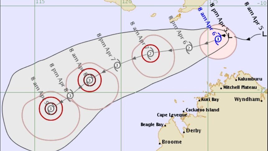 A tracking map showing Cyclone Wallace moving off the coast.