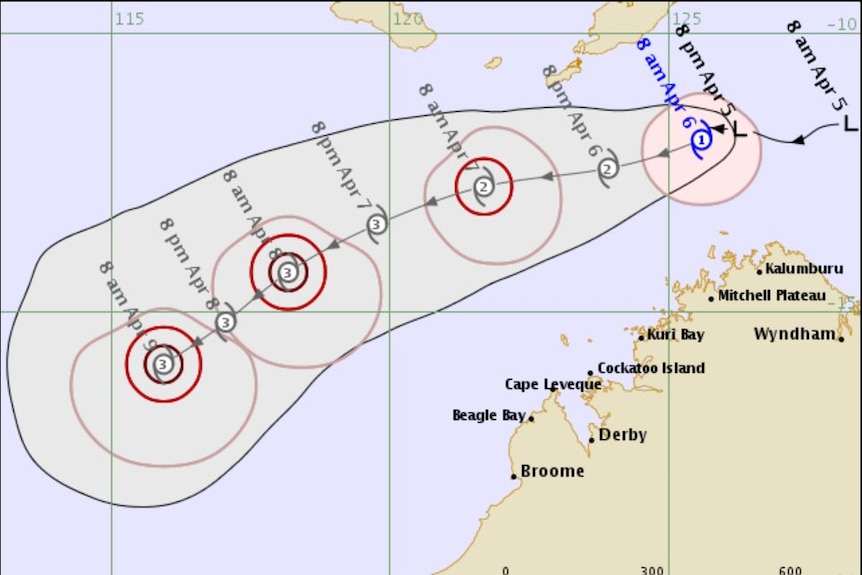 A tracking map showing Cyclone Wallace moving off the coast.