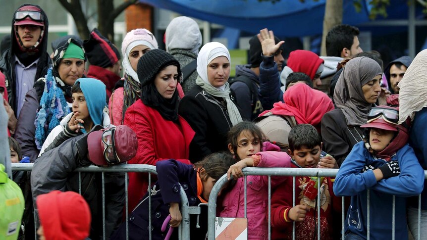 Asylum seekers wait to enter registration camp in Serbia