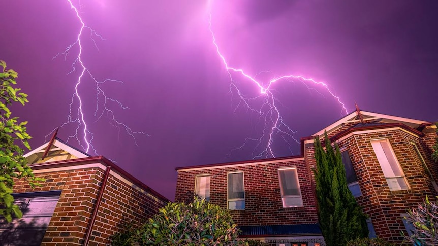 Lightning strikes during storm in Melbourne