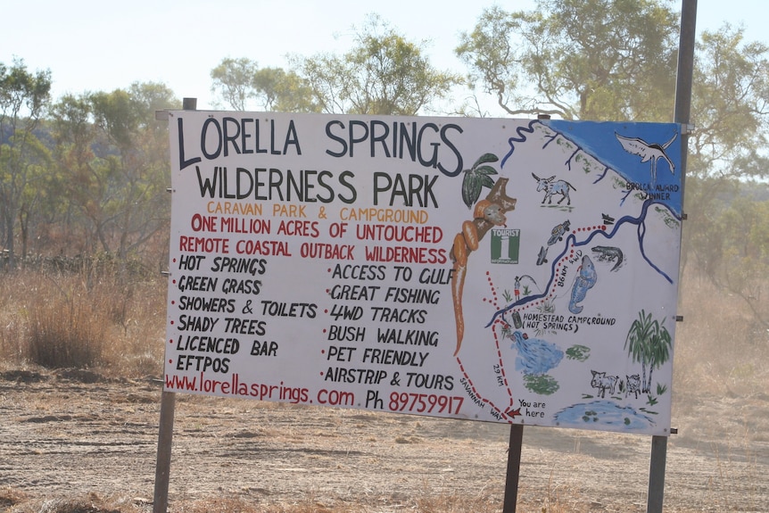 a colourful sign showing the location of an outback tourist park