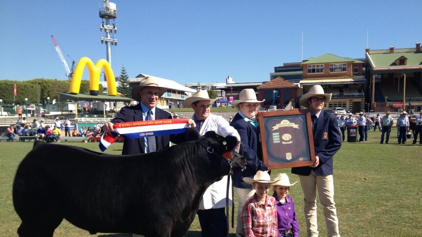 Led steer Grand Champion 'Billy the Kid' with owners Carmen and Lannah Sowden from Kingaroy