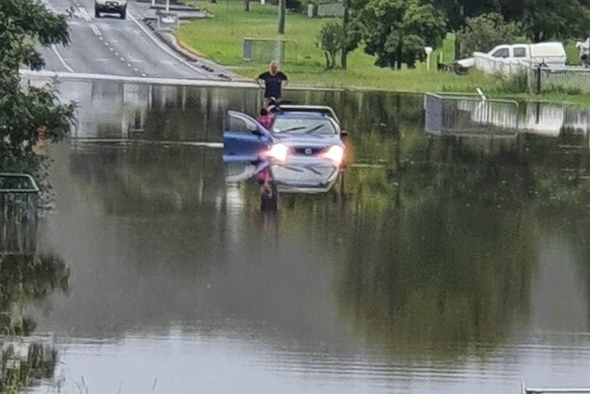 a car under water on a street