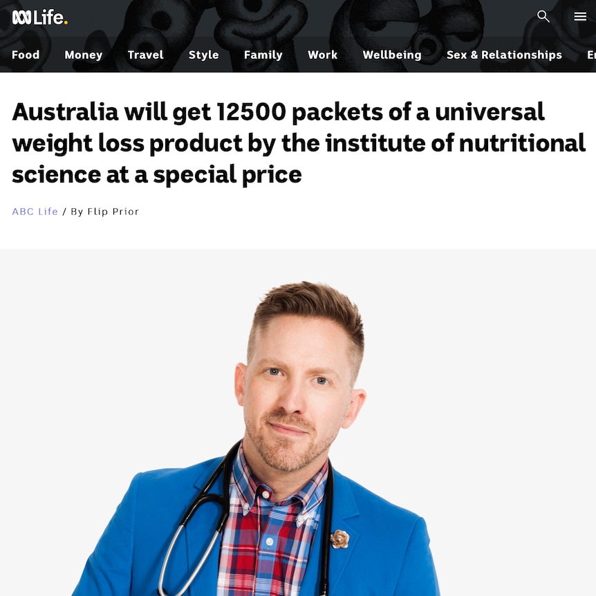 A screen capture of the fake ABC article featuring Dr Brad McKay.