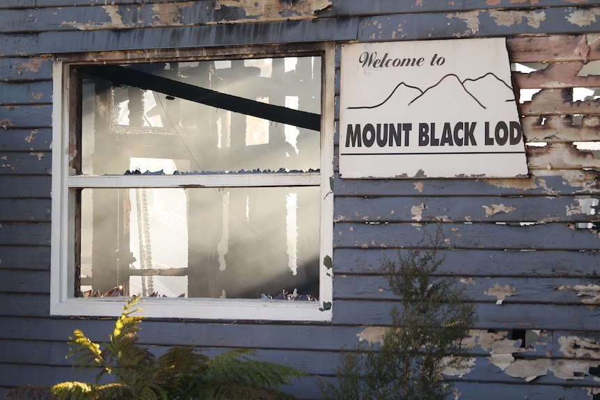 Fire damage to structure at Mount Black Lodge.