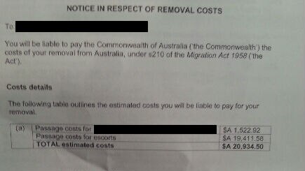 Federal Government invoice for Khaled's costs of repatriation