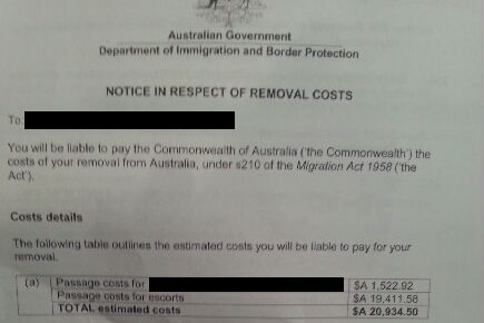 Federal Government invoice for Khaled's costs of repatriation