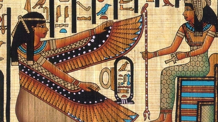 Egyptian illustration of the Goddess Isis surrounded by hieroglyphs