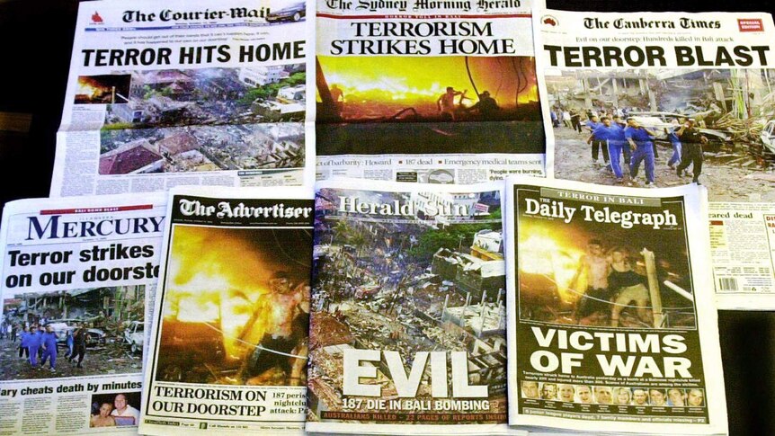 Newspaper front pages the day after the after Bali bombing.