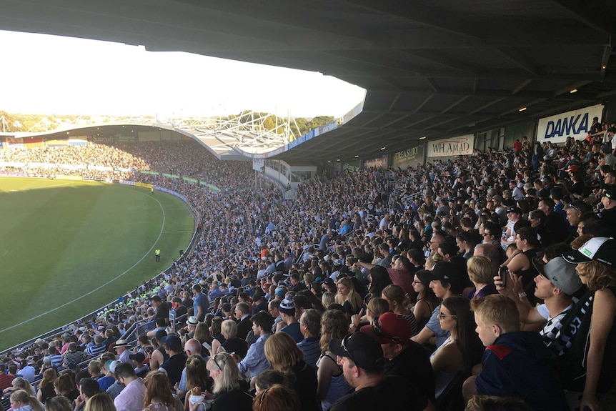 The crowd at Princes Park, where Carlton are taking on Collingwood in the first game of AFLW.