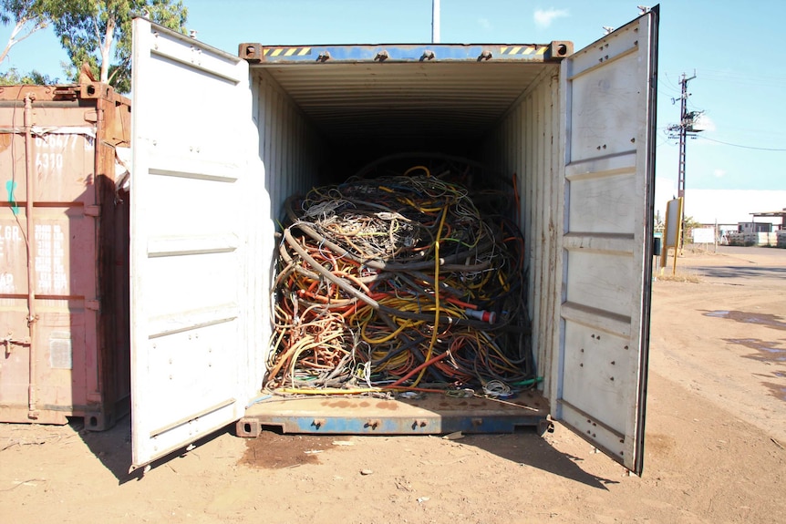 Electric cables in a shipping container