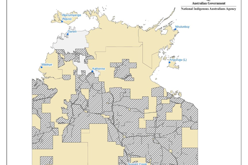 Part of a map showing a portion of the designated biosecurity areas in the Northern Territory.