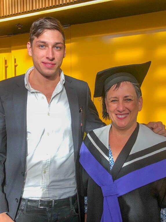 Joanna Olsen, 54, and son Albert after graduating with a law degree from the University of Technology Sydney