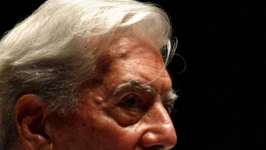 Peruvian writer Mario Vargas Llosa speaks during a lecture