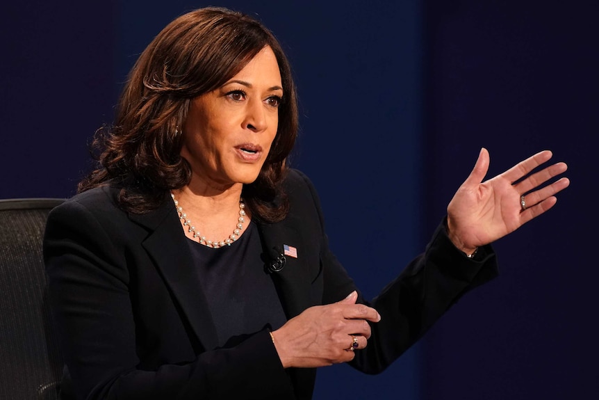 Democratic vice presidential candidate Senator Kamala Harris, makes a point.