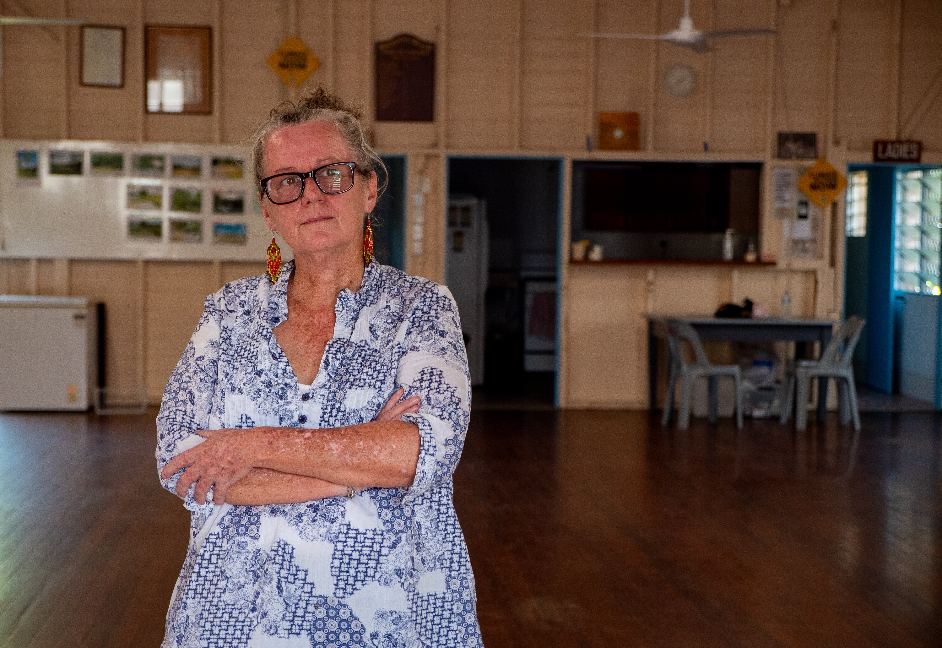 Mary Brodie standing in the Machan's Beach community hall, Queensland, February 2025.
