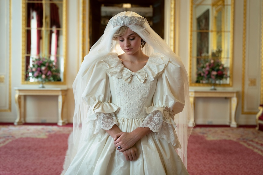 Emma Corrin as Princes Diana on her wedding day in The Crown