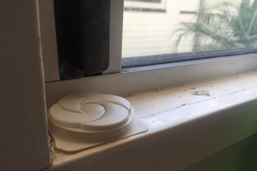 A plastic ant bait on a windowsill