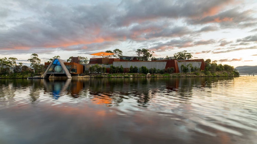 MONA, Hobart's Museum of Old and New Art, as seen from the waterfront.