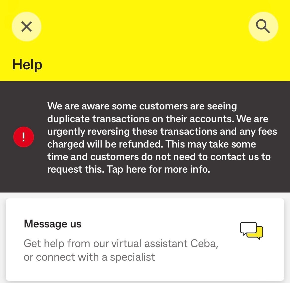 A screenshot of the virtual assistant Ceba on the CommBank app.