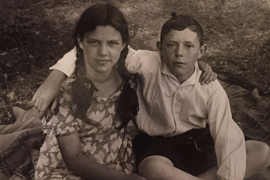 Bella and Phillip with their arms around each other in Poland in 1929.