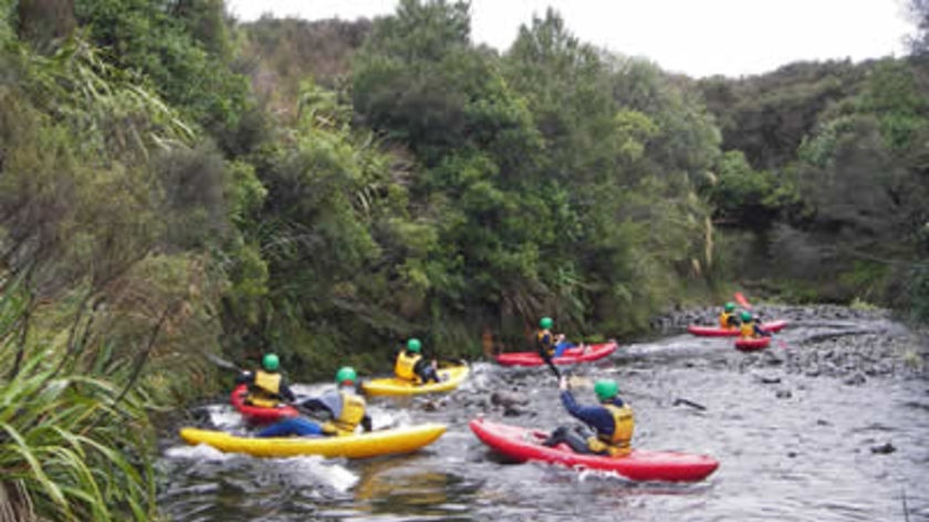 Students kayaking on Mangetepopo River