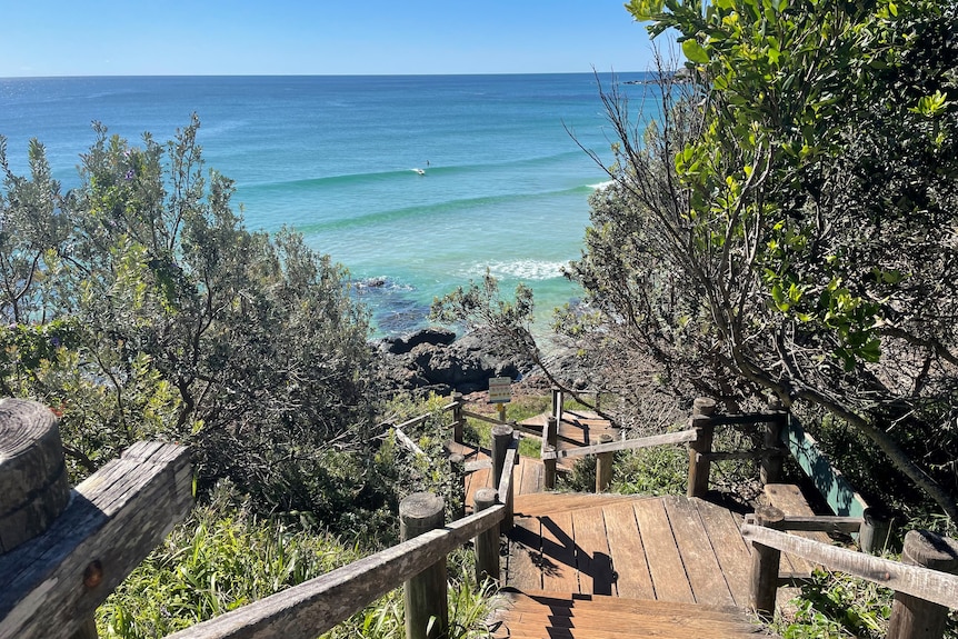 stairs of the coastal walkway with views over the Pacific Ocean