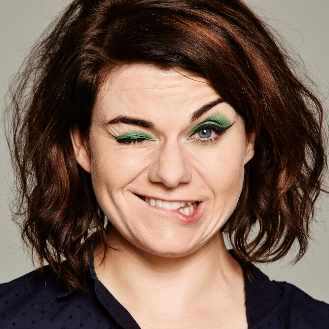 Author and journalist Caitlin Moran in he trademark winged eyeliner.