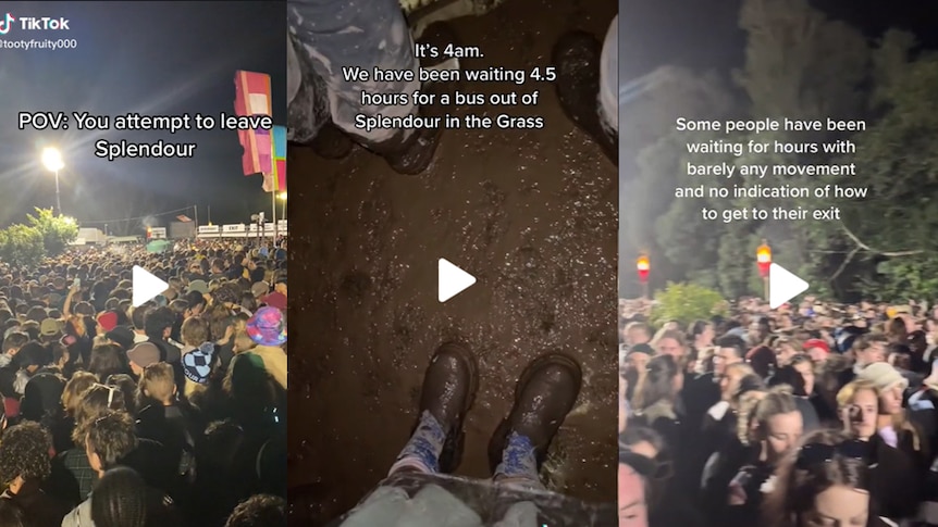 A compilation of TikToks complaining about the Splendour In The Grass 2022 bus delays