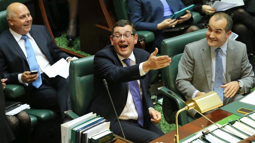 Victorian Opposition Leader Daniel Andrews makes a comment in parliament