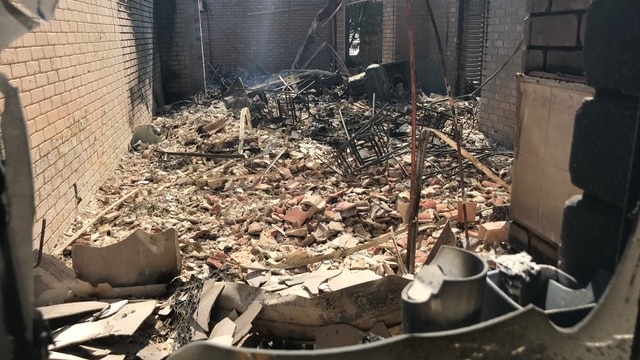 Rubble inside a house.