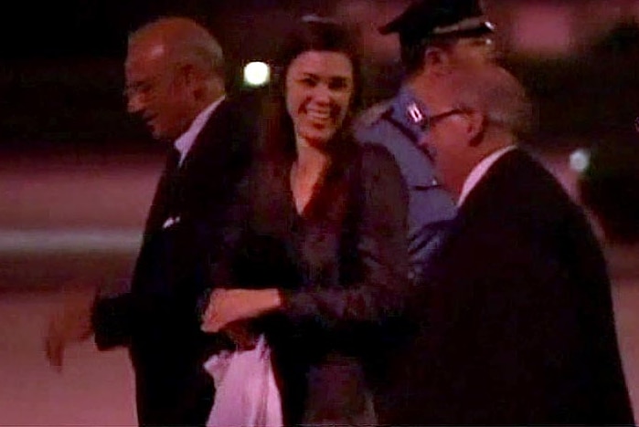 Melinda Taylor arrives at Rome Airport after being freed from detention in Libya.